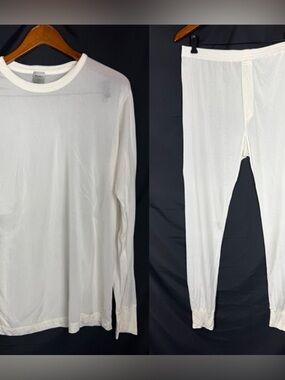 VTG 90s Eddie Bauer 100% Silk Long Sleeve Base Layer Shirt/Pants Cream Mens XL